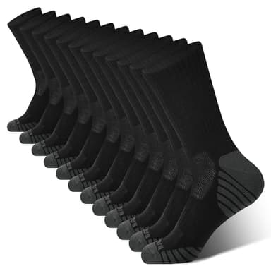 BAMBOO COOL Men's Crew Socks Athletic Running Sports Socks, Cushioned Moisture Wicking, Breathable Arch Support 6 Pack Black - Image 1