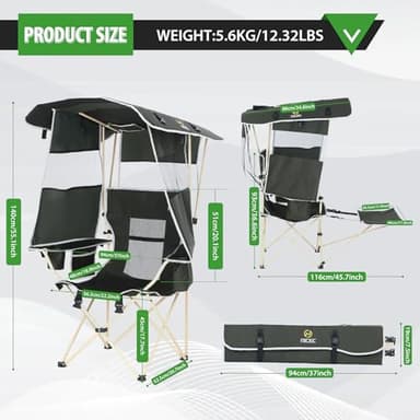 Nice C Chair with Canopy, Umbrella Chairs, Chair with Shades, Sports Chairs, w/Removable Footrest, Cooler Bag, Cup Holder for Camping, Fishing, Sports, Beach (2-P Green) - Image 3