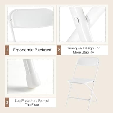 DUMOS 4 Pack Folding Chairs, Plastic Chairs with 330-Pound Capacity, Sturdy Metal Frame, Easy to Fold and Store, Comfortable for Indoor & Outdoor Use, Perfect for Home, Office, and Parties, White - Image 4