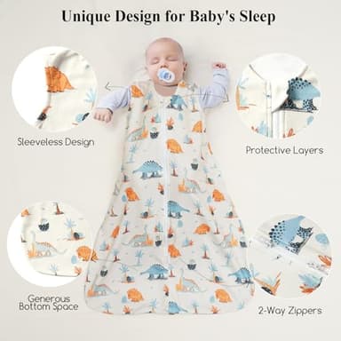 david's kids Micro Fleece Baby Sleep Sack 0-6 Months, Soft Warm Baby Wearable Blankets with 2-Way Zipper, 2 Pack Comfy Sleeping Bags for Infant Newborn Boys Girls Neutral, Small Size, Dinosaur - Image 3