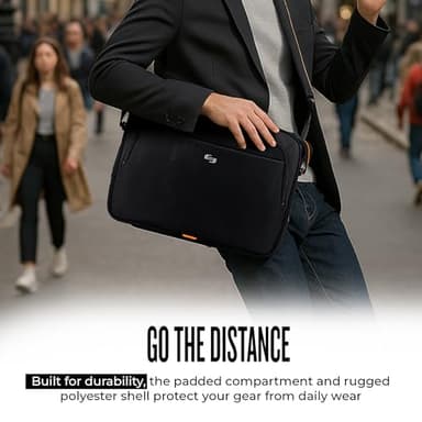 Solo New York Briefcase - Laptop Carrying Bag for Women & Men, Brief for Travel & Work, Internal Tablet Pocket, Adjustable Shoulder Strap, Fits 13.3" Computer - Ace Slim, Black & Orange - Image 5