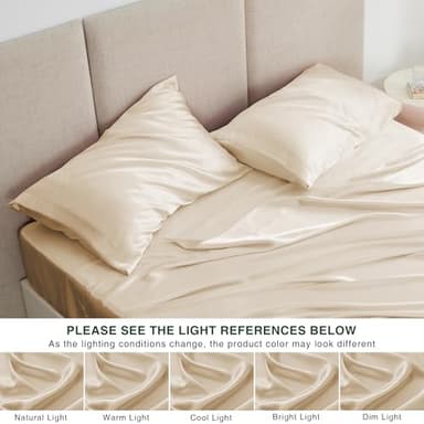 Love's cabin Full Size Satin Sheet Sets - 4 Piece Beige Silky Sheet Set with Deep Pocket, Luxury Silk Feel Satin Sheets Full Bedding Set (1 Flat Sheet,1 Fitted Sheet,2 Pillow Cases) - Image 8