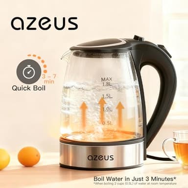 Azeus 1.8L Electric Kettle CX-817 - Fast Boil, Auto Shut-Off, Boil-Dry Protection, 360° Swivel Base - Stainless Steel Water Boiler for Tea, Coffee, and Hot Water - Image 3
