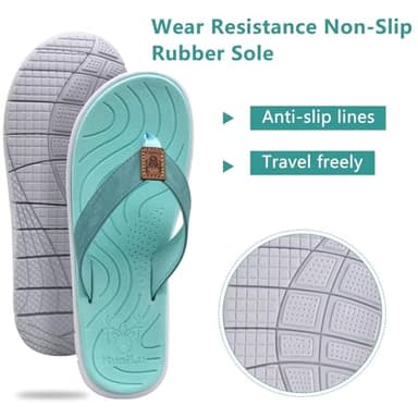 KuaiLu Womens Casual Flip Flops Comfortable Yoga Mat Arch Support Memory Foam Comfort Cushion Summer Beach Slip on Walking Thong Sandals Ladies Orthotic Recovery Plantar Fasciitis Lake Blue Size 6 - Image 6