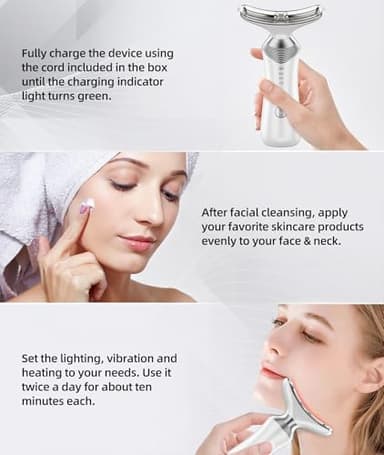 Dopsikn 9-in-1 Red-Light-Therapy-for-Face-and-Neck, Portable Facial Massager Tool with Adjustable Vibration & Thermals for Wrinkles, Double Chin, White - Image 6