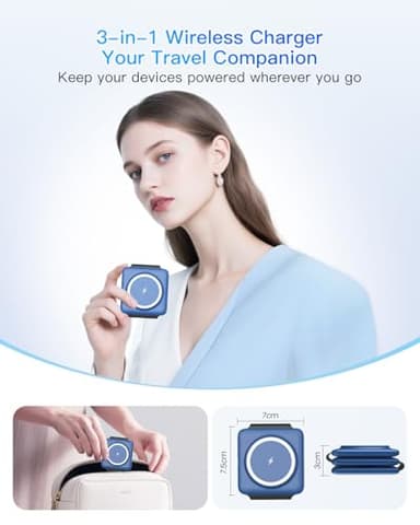 Iseyyox Charging Station for Apple Devices - 3 in 1 Magnetic Foldable Wireless Charger Dock - Travel Charging Pad for MagSafe iPhone 16 15 14 13 12 Pro Max Plus Watch & Airpods - Image 2