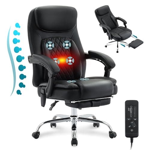 6-Point Massage Office Chair with Heated, Ergonomic Desk Chairs with Footrest & 135°Reclining High Back, Big and Tall Executive Offices Chair 500LBS, Thick Cushion Gaming Chair for Home Office, Black - Image 1