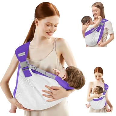 Baby Sling Carrier Newborn to Toddler,Updated Adjustable One Shoulder Labor-Saving Baby Holder Carrier,Tollder Sling Carrying 7-45 lbs (Purple) - Image 2