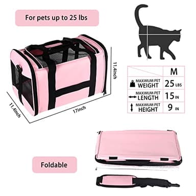 Cat Carrying Case - Pet Carrier Airline Approved, Protable and Breathable Pet Travel Carrier Removable Fleece Pad, Collapsible Cat Carrier Dog Carrier for Medium Cats Small Cats Dogs (Medium, Pink) - Image 2