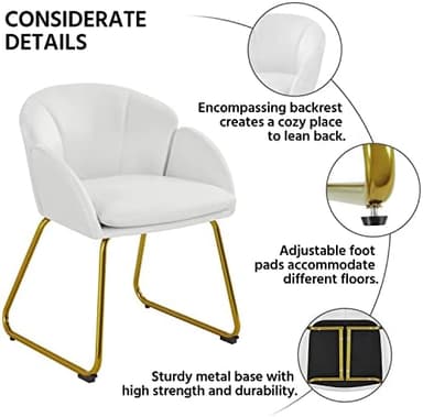 Yaheetech Modern Velvet Vanity Chair Armchair, Flower Shaped Makeup Chair with Golden Metal Legs for Living Room/Makeup Room/Bedroom/Home Office/Kitchen, White - Image 7