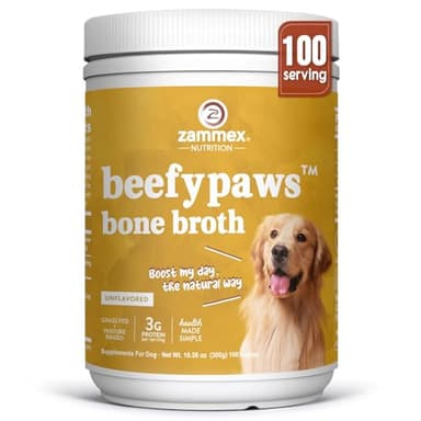 Zammex Grass-Fed Beef Bone Broth Protein Powder for Dogs & Cats - Joint & Bone Support, Healthy Fur Enhancer, Pet Food Topper for Dry & Wet, 10.58oz - Image 1