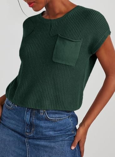 Dokotoo Womens Ladies Cap Sleeve Tunic Tops and Blouses for Women Sweaters Oversized Casual Summer Loose Fitting Short Sleeve Sweater Trendy Shirts Solid T-Shirts Green X-Large - Image 4