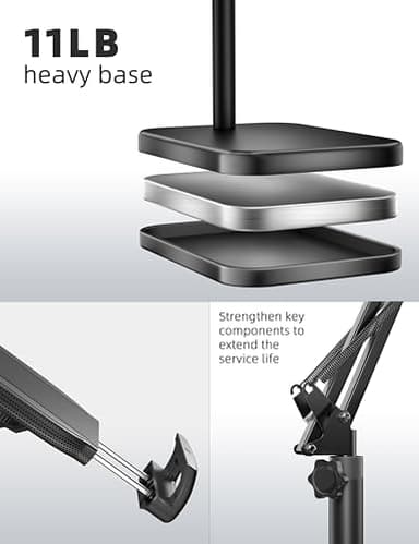 BluuSuuk Tablet Floor Stand with 11lb Stable Base - Adjustable Height Stretchable Arm Swivel Holder Mount, Compatible with iPad Pro Air Mini 12.9/9.7, Kindle, Galaxy Tab, Cell Phones (4.7''-13'') - Image 6