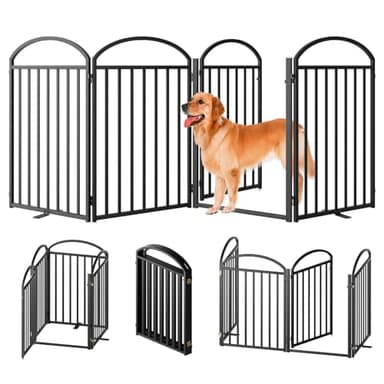 SNUOWU 4 Panles Full Matel Freestanding Dog Gates with Door, 96"Extra Wide 32"Tall Free Standing Dog Pet Gate for Indoor & Outdoor. Foldable Pet Fences for Doorways, House, Stairs, Porch, Deck, Yard - Image 1