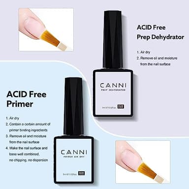 CANNI 6Pcs 9ml Hema-Free Nail Dehydrator Primer, Base Coat Reinforce Diamond Gel Top Coat and Matte Top Coat Gel Nail Polish Set, Soak Off LED Nail Gel Polish Set Nail Art Starter Manicure Salon - Image 5