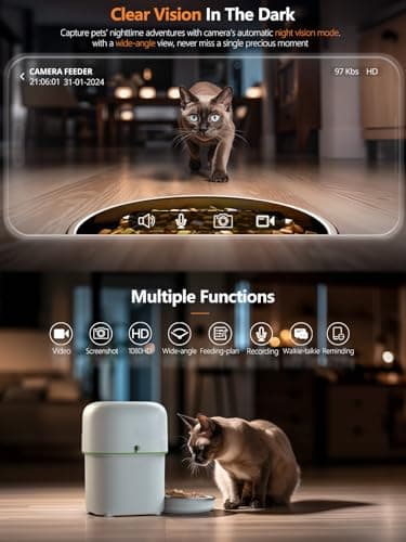 Automatic Cat Feeder with Camera - 5G WiFi Auto Cat Food Dispenser, 1080P HD Video with Night Vision, 1-15 Meals, 1-99 Portions, 2-Way Audio, Keeps Food Fresh, Timed Pet Feeder Also for Dogs - Image 4