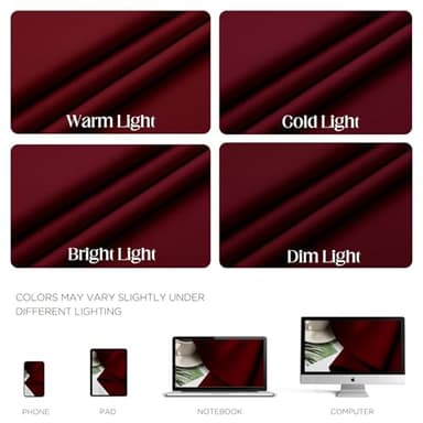 CUCRAF Burgundy Red Blackout Curtains 72 inch Length 2 Panels Set, Room Darkening Drapes for Living Room Bedroom, Thermal Insulated Light Blocking Grommet Window Curtain (W52 x L72 Inch) - Image 4