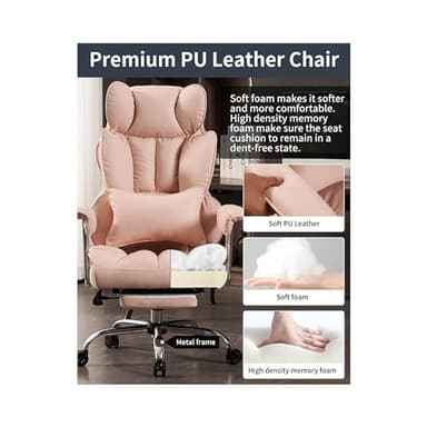 Efomao Big and Tall Office Chair 400LBS, Heavy Duty Executive Office Chair with Foot Rest, Home Office Desk Chairs, Pink Big Tall Computer Chair - Image 5