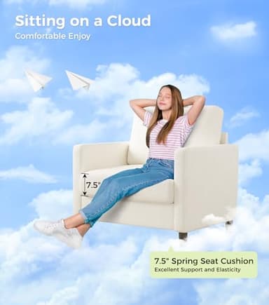 Welzona Sofa Accent Chair, 33" Reading Chair for Bedroom, Tool-Free Setup Living Room Accent Chairs, Comfy Arm Chairs Living Room, All-Wood Reading Nook, Beige - Image 7