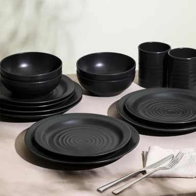 Stone Lain Orbit 12-Piece Dinnerware Set Stoneware, Charcoal - Image 6