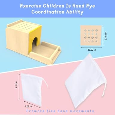 Adena Montessori 5 in 1 Wooden Montessori Play Kit Baby Toys,Object Permanence Box,Matchstick Color Drop,Cotton Swab Drop Game,Carrot Harvest and Coin Box for Kid 1 Year Old,Gift for Baby 6-12 Month - Image 8