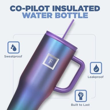 IRON °FLASK Co-Pilot Insulated Mug w/Straw & Flip Cap Lids - Cup Holder Bottle for Hot, Cold Drink - Leak-Proof - Water, Coffee Portable Travel Mug - Dark Rainbow, 40 Oz - Image 2