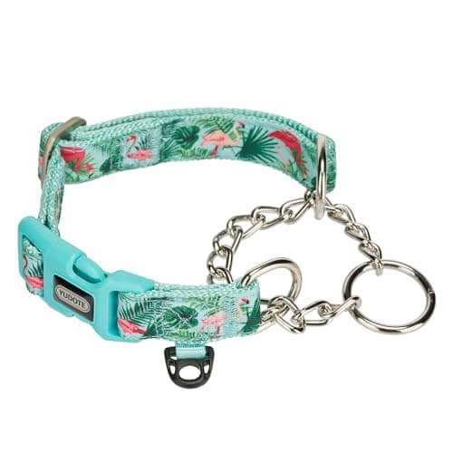YUDOTE Martingale Dog Collar with Steel Chain and Quick Release Buckle Adjustable Floral No Pull Safe Training Collars,Flamingo,Medium - Image 1