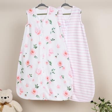 david's kids Micro Fleece Baby Sleep Sack 6-12 Months, Soft Warm Baby Wearable Blankets with 2-Way Zipper, 2 Pack Comfy Sleeping Bags for Infant Newborn Girls Neutral, Medium Size, Floral Flowers - Image 7