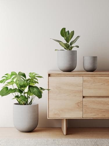 LE TAUCI 10 Inch Plant Pot, Ceramic Pots for Plants with Drainage Hole and Rubber Plug, Plant Pots Indoor for Home Garden Patio Office, Cylinder Flower Planter Pot, Neutral Gray - Image 3