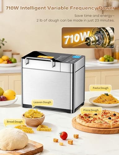 KBS Pro 710W Bread Maker, 2LB 17-in-1 Automatic Bread Machine with Healthy Ceramic Pan, Nut Dispenser, Tempered Glass Touch Panel, Stainless Steel Housing,3 Crust Colors, 15H Timer&Keep-Warm, Recipe - Image 8