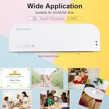 Laminator, A4 Laminater Machine, 9 Inch Thermal Laminater Machine, 4 in 1 Personal Desktop Cold Laminator with Paper Cutter and Corner Rounder 15 Laminating Pouches for Office School Business Use - Image 3