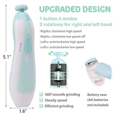 Baby Nail Trimmer Electric Nail File Baby Nail Clippers, Safe Nail Filer Grinder Kit for Newborn Infant Toddler Kids or Adults Toes Fingernails Care Trim Polish, with Led Light and 10 Grinding Heads - Image 3