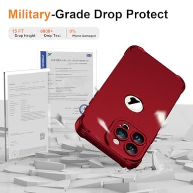 ORETECH for iPhone 15 Pro Case, with [2 x Screen Protectors] [15 Ft Military Grade Drop Test] [Camera Protection] 360° Full Body Shockproof Slim Thin Phone Case iPhone 15 Pro Cover 6.1" Red - Image 5