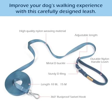 Wisedog 49FT Long Leash for Large Dogs, Heavy Duty Long Line Lead with Soft Padded Handle, Adjustable Lengths, Great for Training, Hiking, Camping, Navy - Image 5