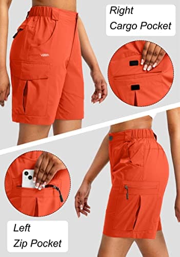 Viodia Women's 7" Hiking Cargo Shorts with Pockets Quick Dry Lightweight Shorts for Women Golf Casual Summer Shorts Orange red X-Large - Image 4
