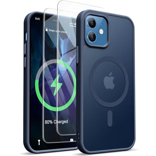 ORETECH Magnetic for iPhone 12 Case/iPhone 12 Pro Case, [Compatible with MagSafe][2 Pcs Screen Protectors][15 FT Drop Protection], Frosted Translucent Shockproof Phone Case Cover 6.1" Navy Blue - Image 1