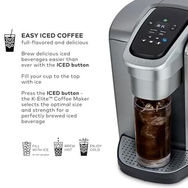 Keurig K-Elite Single Serve K-Cup Pod Coffee Maker, with Strength and Temperature Control, Iced Coffee Capability, 8 to 12oz Brew Size, Programmable, Brushed Silver - Image 7