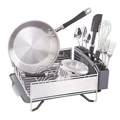 KitchenAid Compact Space Saving, Dish Rack with Removable Flatware Caddy and Angled Self Draining Drainboard, Satin Gray, 15-Inch-by-13.25-Inch - Image 5