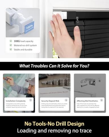 UNISHADES No Drill Blinds for Windows 1" Vinyl L-Shaped Slats Cordless Mini Blinds for Home, 28" W × 64" H Black - Image 2