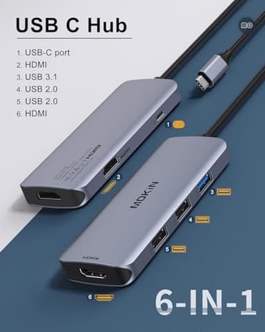 Docking Station USB C to Dual HDMI Adapter, MOKiN USB C Hub Du al HD MI Monitors for Windows,US B C Adapter with Dual HDMI,3 USB Port,PD Compatible for Dell XPS 13/15, Lenovo Yoga,etc - Image 2