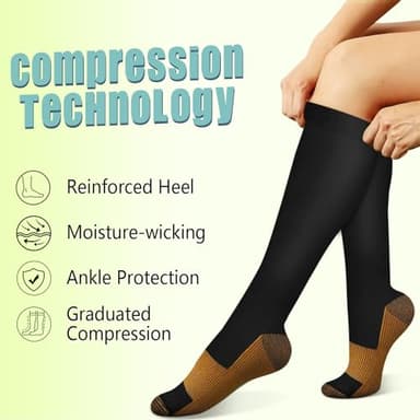 Iseasoo Copper Compression Socks (15-20 mmHg) for Men & Women - Running, Hiking, Cycling, Travel - Improves Circulation（L/XL） - Image 5