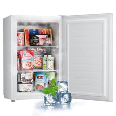 Upstreman 3.0 Cu.ft Small Mini Freezer Upright Freezer with Reversible Door, Fast Cooling, 5 Adjustable Thermostat, Stand Up Freezers with Ice Trays Defrosting Tools for Home, Dorm (White) - Image 1