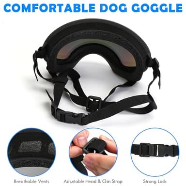 Large Dog Sunglasses Dog Goggles Pet Glasses Pet Eyewear with Adjustable Strap,Glasses for Medium Large Dog Swimming Skating Glasses UV Proof Windproof Dustproof (Black-Gray) - Image 7