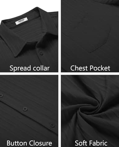 COOFANDY Men Short Sleeve Button Up Shirts Casual Linen Shirts for Men Summer Beach Shirt for Wedding Black - Image 5