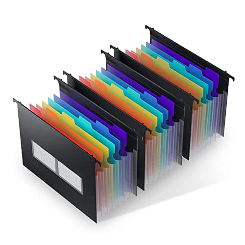 ThinkTex Plastic Expanding Hanging File Folders, 7 Innovative 1.2" Accordian Pockets, Large Capacity, Multi-Color Tabs, Letter Size for Filing Cabinet - 3 Packs - Image 1