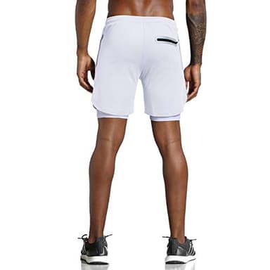 Leidowei 2 in 1 Running Sport Shorts for Men Quick Drying Breathable with Built-in Pocket White L - Image 3