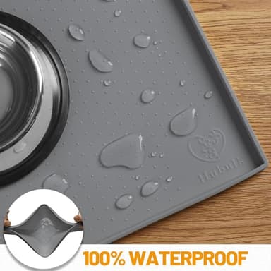 Hubulk Dog Feeding Mat,100% Waterproof Food Grade Silicone Pet Food and Water Bowl Placemat,Dishwasher, High Raised Edge to Prevent Spills,Nonslip Tray to Stop Messes on Floor (19"x12"x0.5", Grey) - Image 4