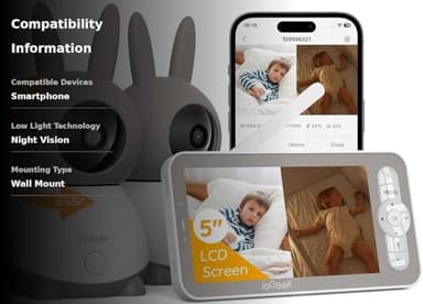 ieGeek 2K Split-Screen Baby Monitor, 5" Audio Baby Monitor with 2 Cameras, WiFi Smartphone Video Dual Camera, Night Vision, Motion & Cry Detection, Two Way Talk Temper &Humidity Sensor - Image 3