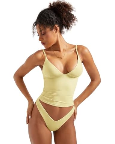 SUUKSESS Women Sexy Deep V Neck Sleeveless Fitted Basic Tops Y2K Going Out Crop Tank Top Camisole (Butter Yellow,L) - Image 4