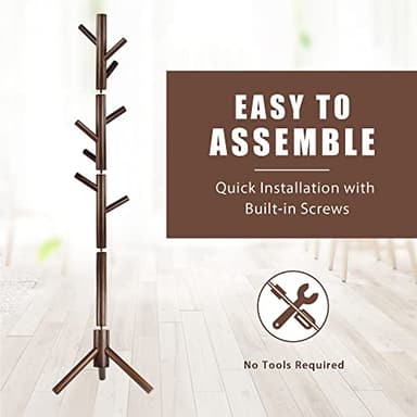 Haddockway Wooden Coat Rack Stand with 8 Hooks New Zealand Pine 3 Adjustable Coat Standing Tree Easy Assembly for Coats, Hats, Scarves and Handbags for Entryway, Hallway, Bedroom, Office - Image 4